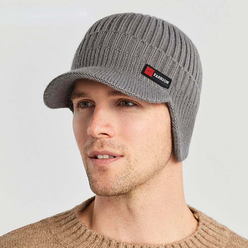 New Winter Men'S Hat – Outdoor Ear Protection Warm Knitted Cap with Windproof Visor, Thick Bicycle Scarf Cap for Men - High Quality - FitnessLegends