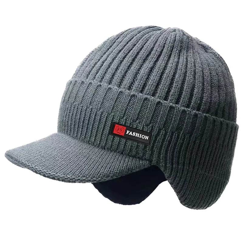 New Winter Men'S Hat – Outdoor Ear Protection Warm Knitted Cap with Windproof Visor, Thick Bicycle Scarf Cap for Men - High Quality - FitnessLegends