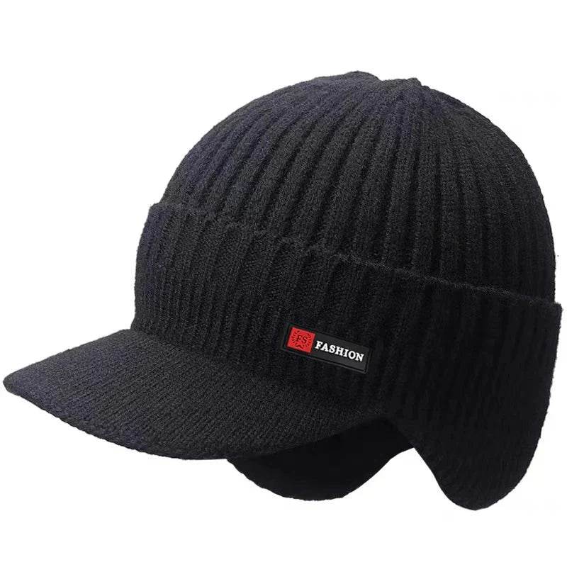 New Winter Men'S Hat – Outdoor Ear Protection Warm Knitted Cap with Windproof Visor, Thick Bicycle Scarf Cap for Men - High Quality - FitnessLegends