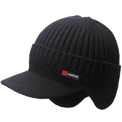 New Winter Men'S Hat – Outdoor Ear Protection Warm Knitted Cap with Windproof Visor, Thick Bicycle Scarf Cap for Men - High Quality - FitnessLegends